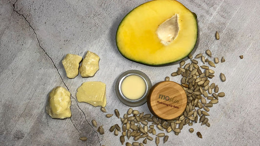 Close-up of calm, hydrated skin with a light reflective glow—no flakes or excess shine—alongside a small bottle of face oil and a night cream jar.